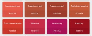 Odcienie czerwieni - nazwy, kody. Kolory czerwone we wnętrzach