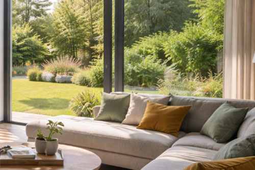 Duże przeszklenie w salonie w domu